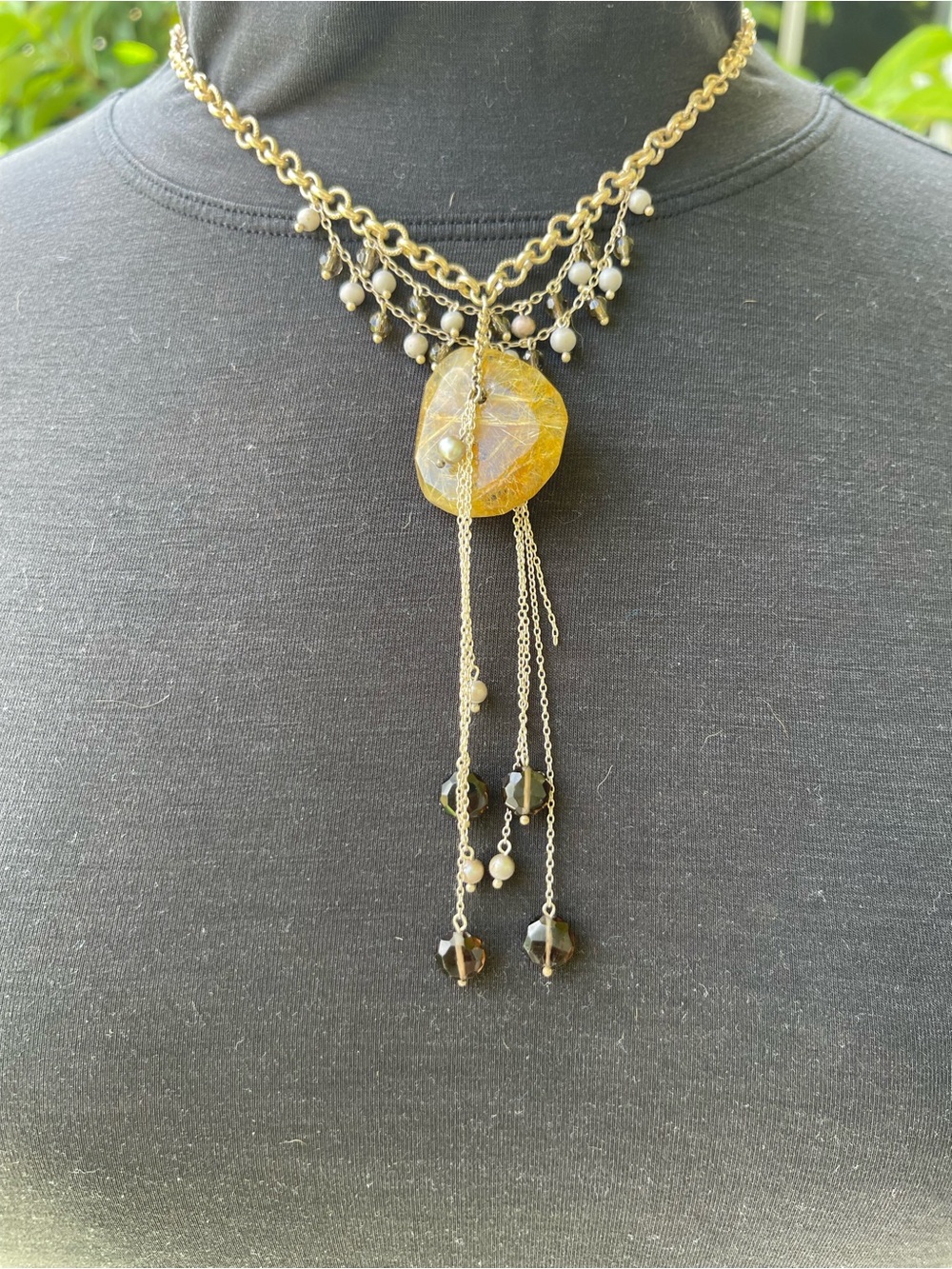 Chan Luu Sterling Silver Necklace with Amber Pendant and Pearl Accents